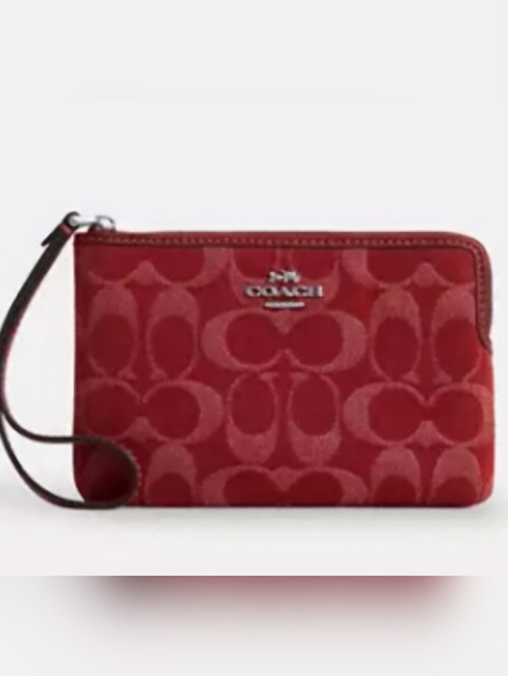 Coach Corner Zip Red Signature Denim Wristlet - Picture 3 of 4